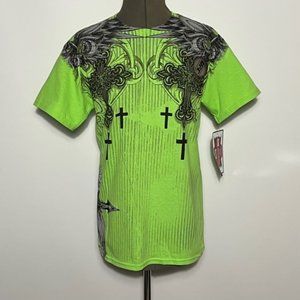 MMA Elite Green T-Shirt With Crosses And Fleur De Lis Design NWT